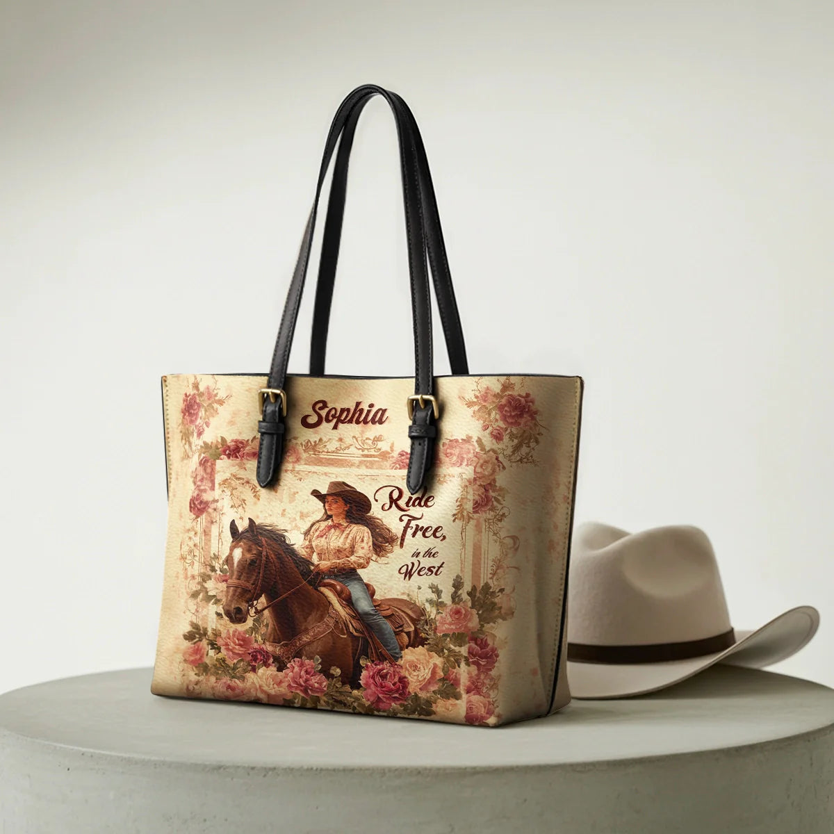  Personalized Wild Rose Rider Leather Tote Bag