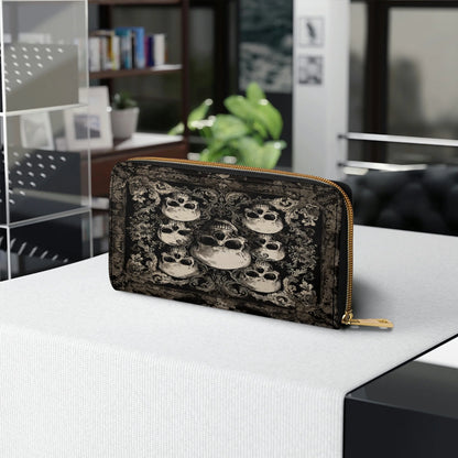  Leather Clutch Purse With Wristlet Strap Handle Gothic Skull Majesty