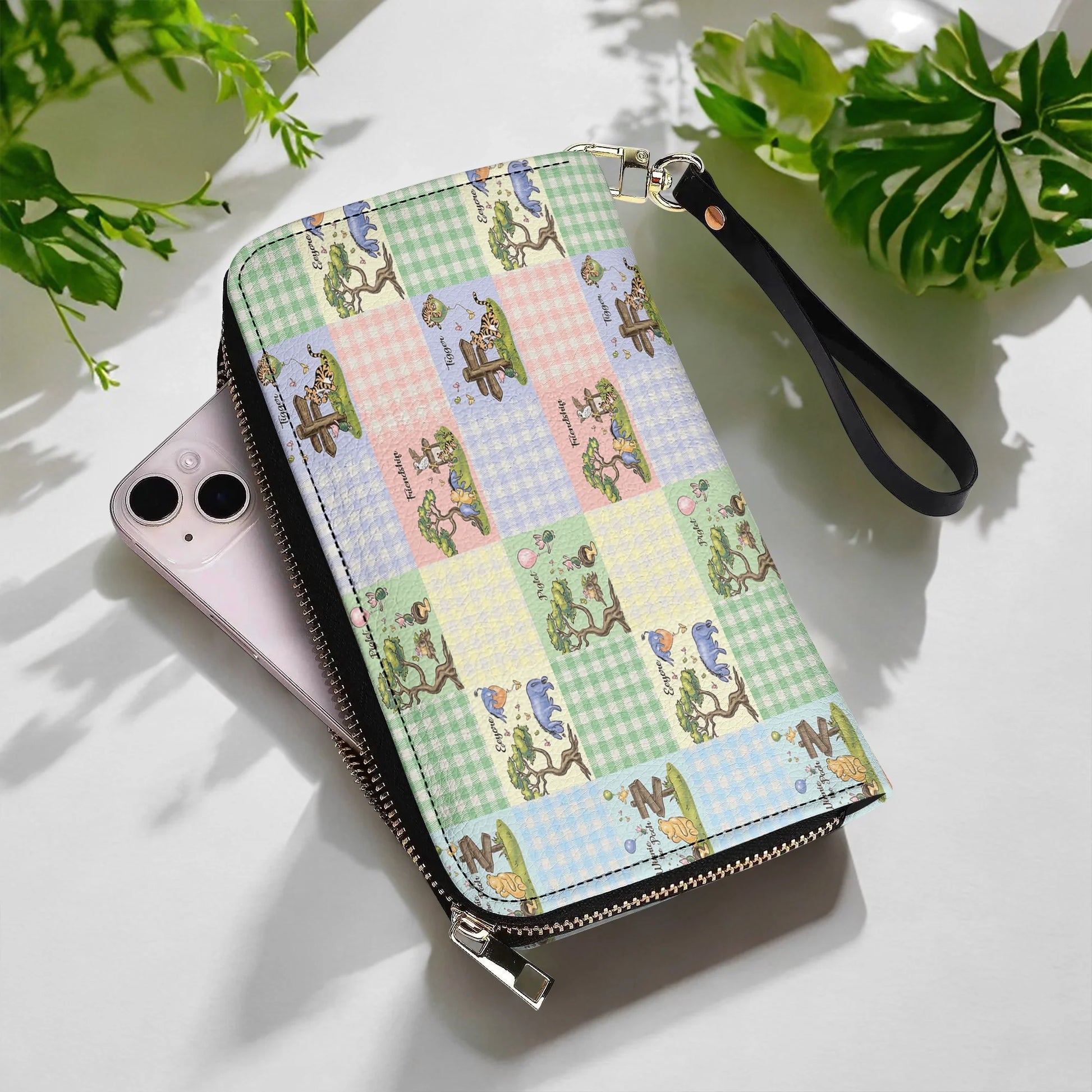  Leather Clutch Purse With Wristlet Strap Handle Winnie the Pooh Patchwork Dreams