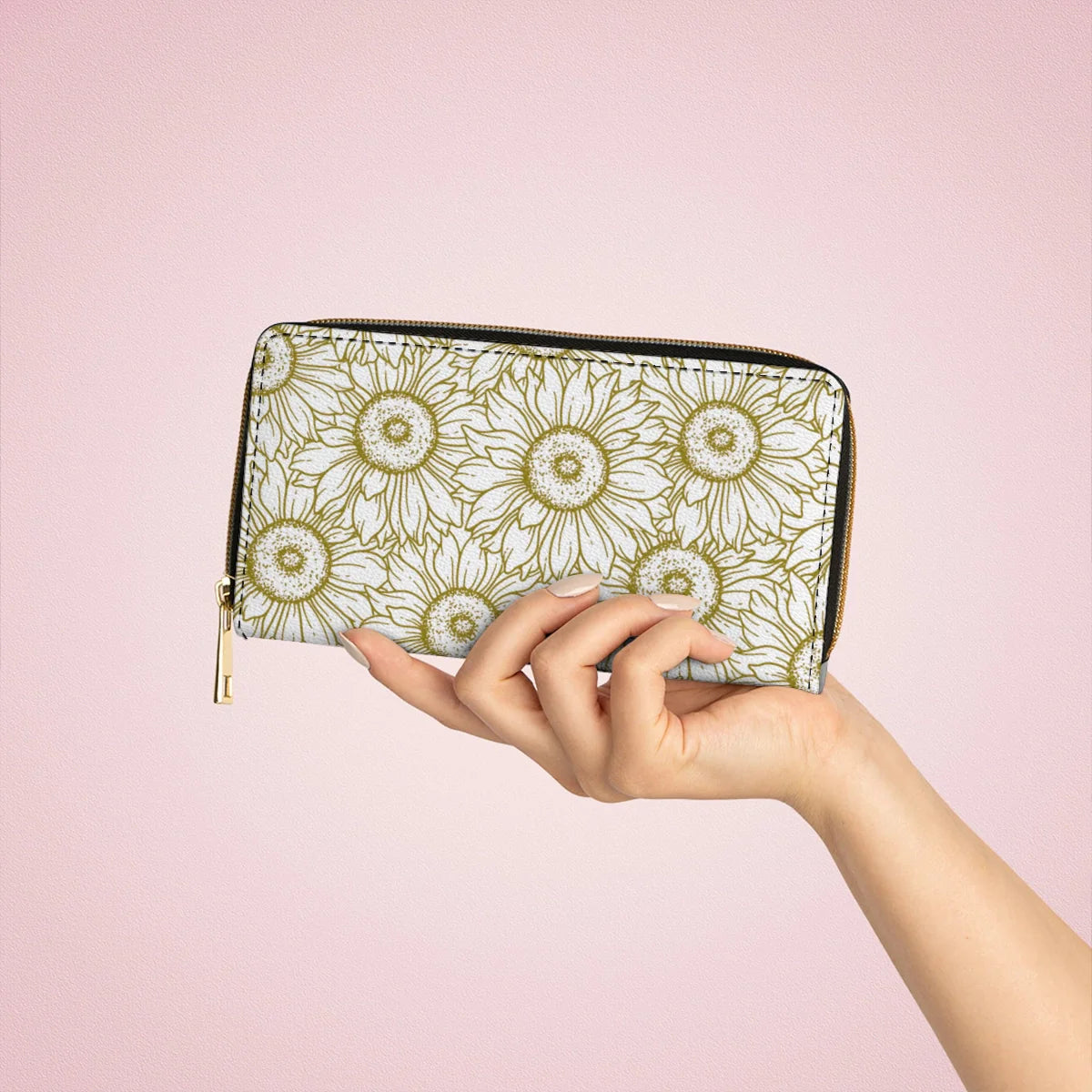  Leather Clutch Purse With Wristlet Strap Handle Golden Sunflower Grace