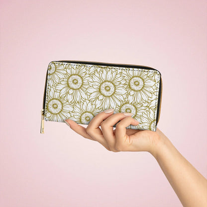  Leather Clutch Purse With Wristlet Strap Handle Golden Sunflower Grace