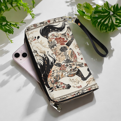  Leather Clutch Purse With Wristlet Strap Handle Galloping Grace