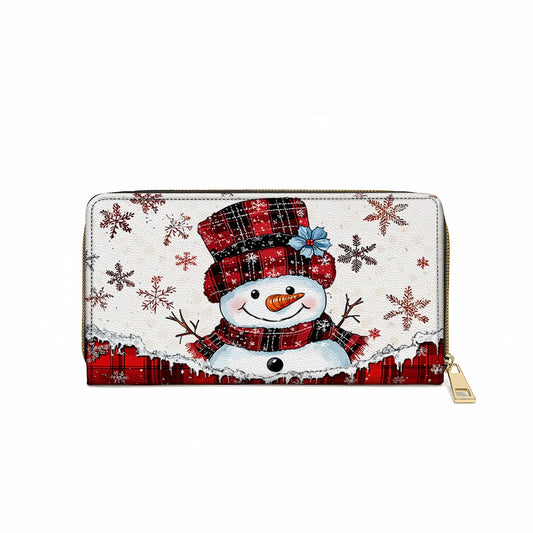  Leather Clutch Purse With Wristlet Strap Handle Plaid Snowman Joy