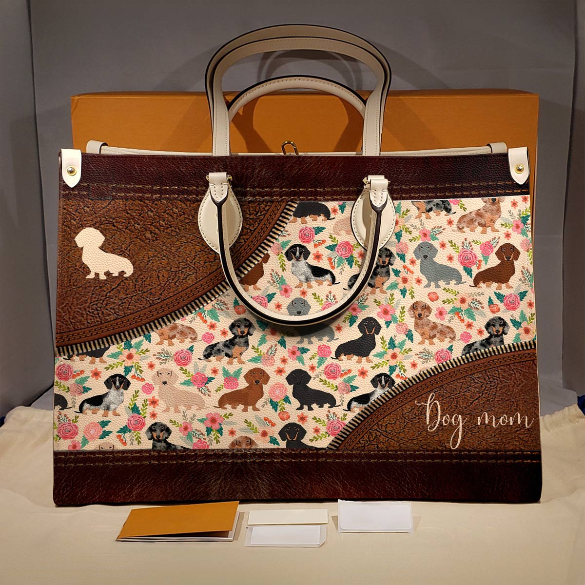  Leather Bag Dog Leather Bag Floral Dachshunds