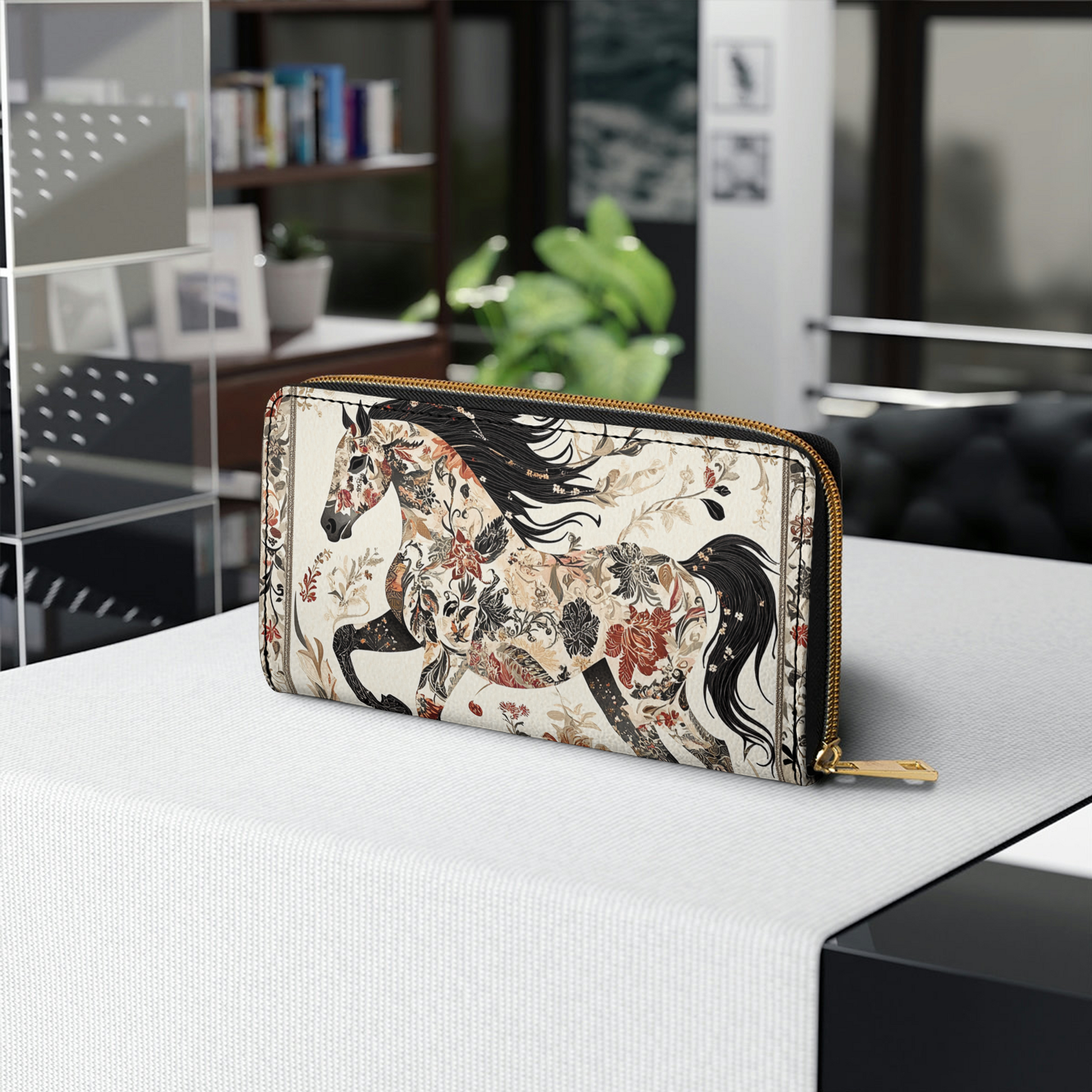  Leather Clutch Purse With Wristlet Strap Handle Galloping Grace