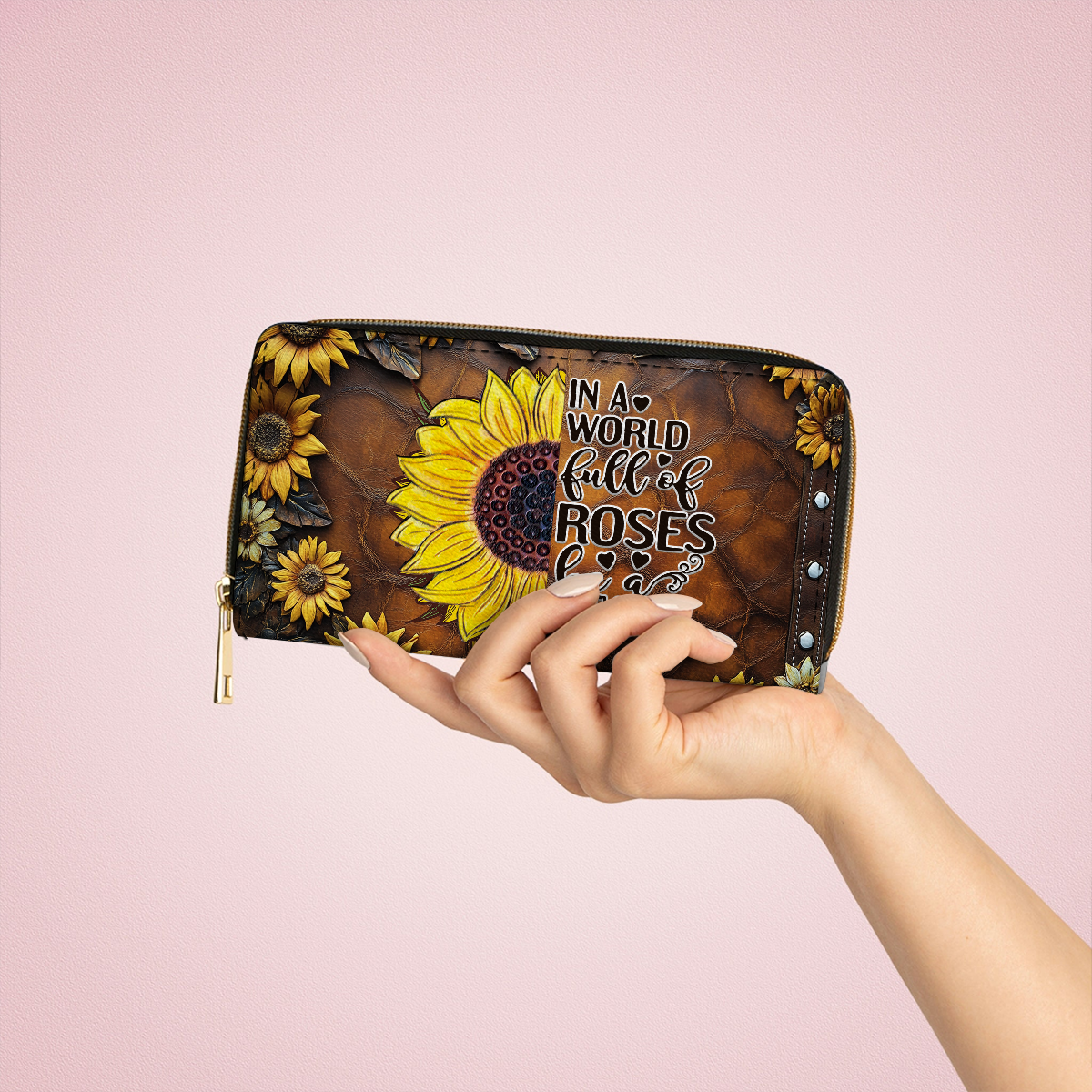  Leather Clutch Purse With Wristlet Strap Handle Sunflower Elegance