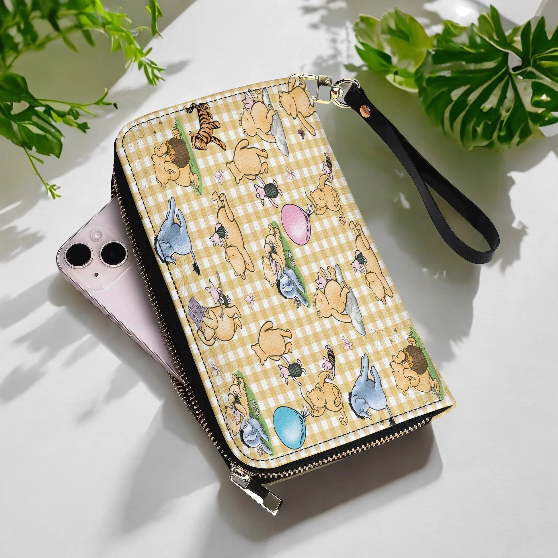  Leather Clutch Purse With Wristlet Strap Handle Sunny Days with Pooh