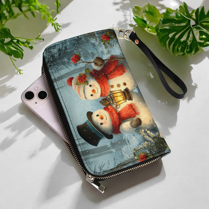  Leather Clutch Purse With Wristlet Strap Handle Snow Couple