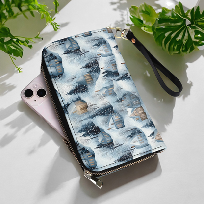  Leather Clutch Purse With Wristlet Strap Handle Snow Village