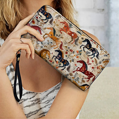  Leather Clutch Purse With Wristlet Strap Handle Wild Gallop