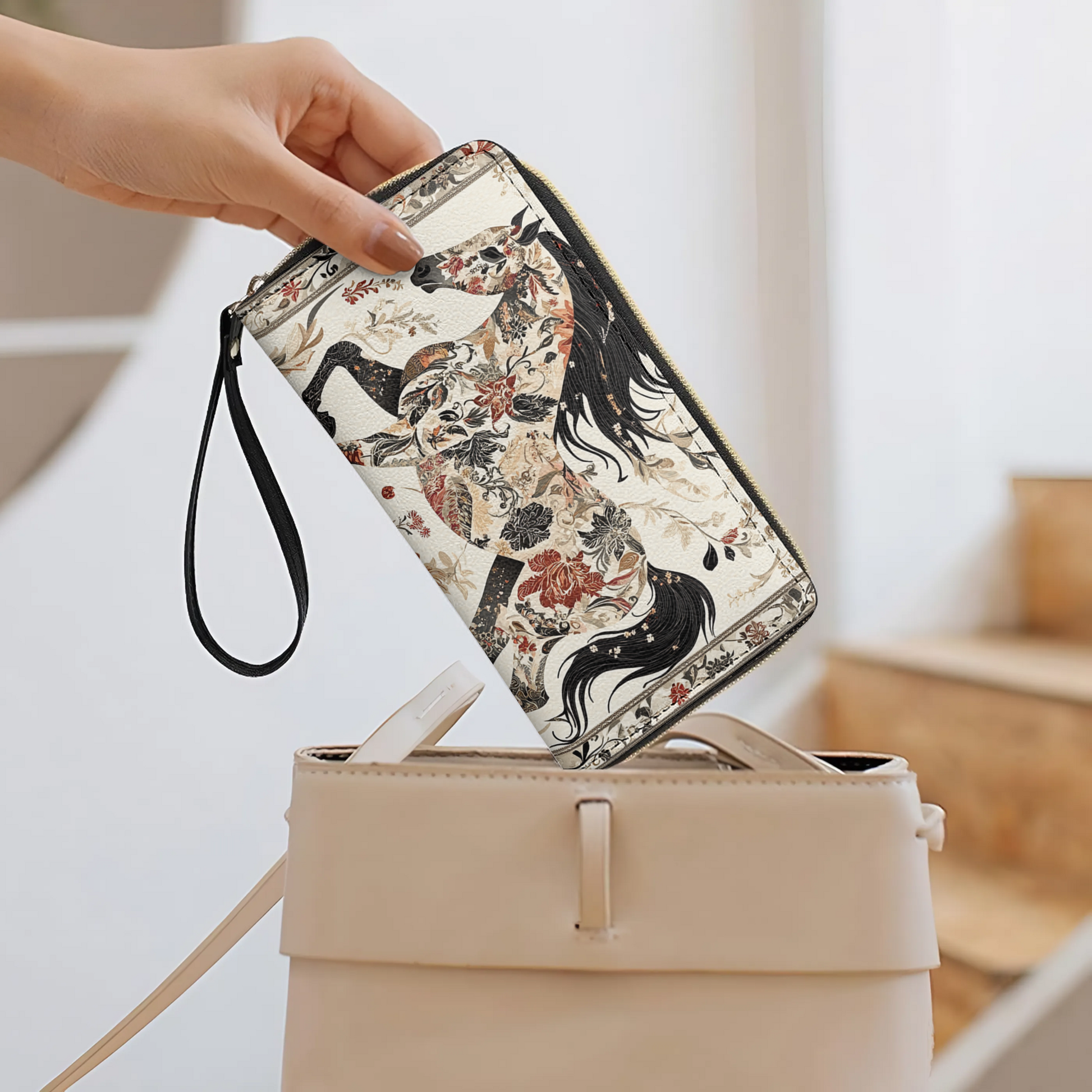  Leather Clutch Purse With Wristlet Strap Handle Galloping Grace