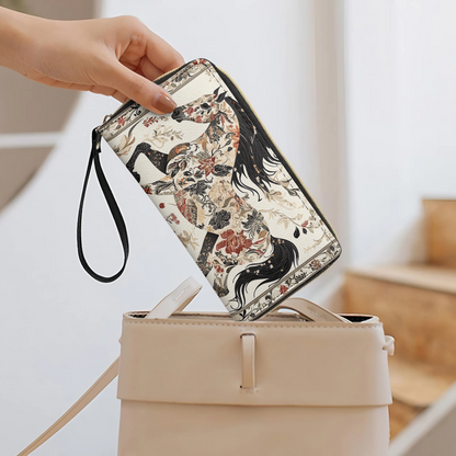  Leather Clutch Purse With Wristlet Strap Handle Galloping Grace
