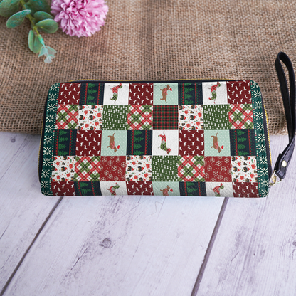  Leather Clutch Purse With Wristlet Strap Handle Dachshund Christmas