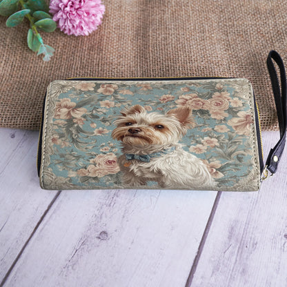  Leather Clutch Purse With Wristlet Strap Handle Yorkie Elegance
