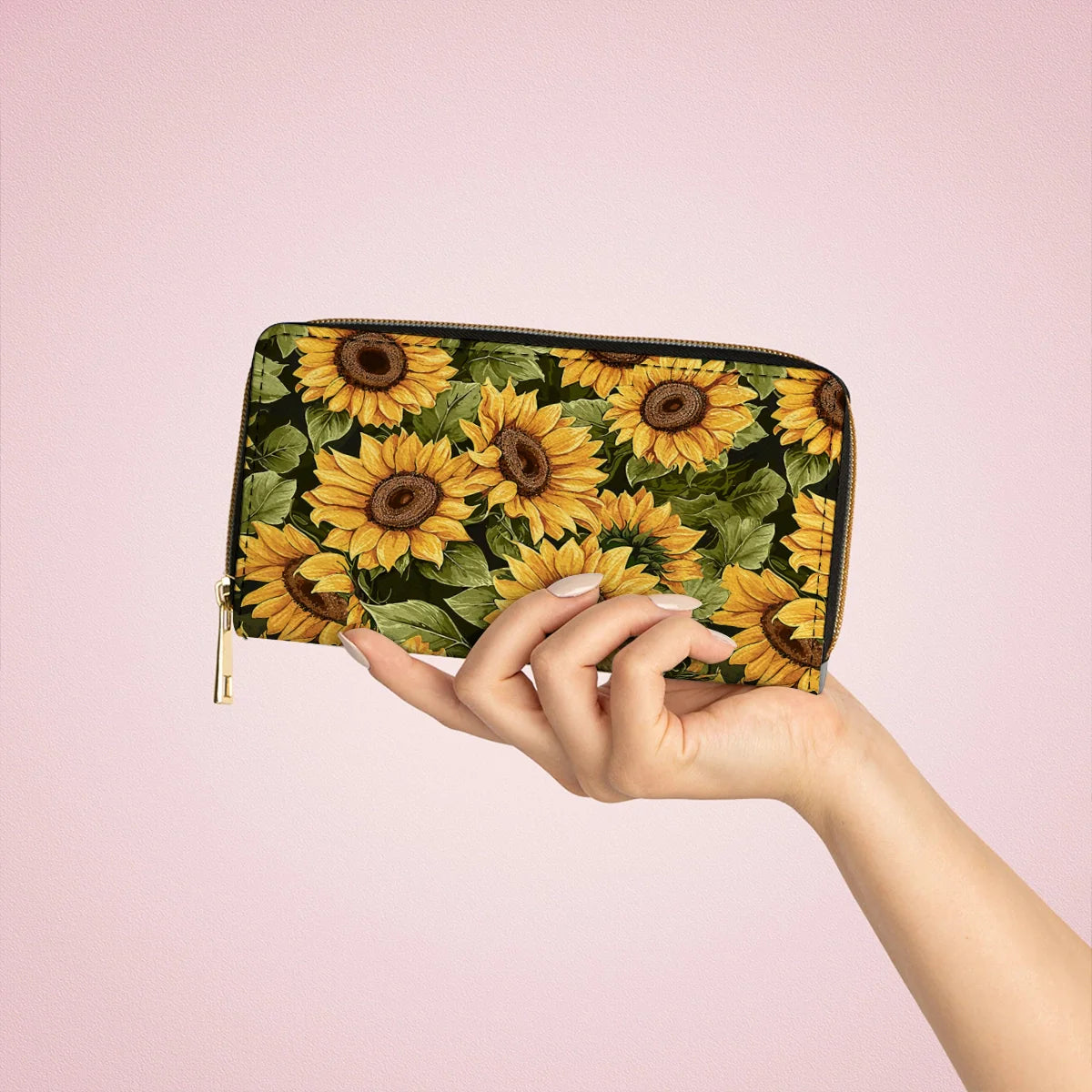  Leather Clutch Purse With Wristlet Strap Handle Sunflower Slumber