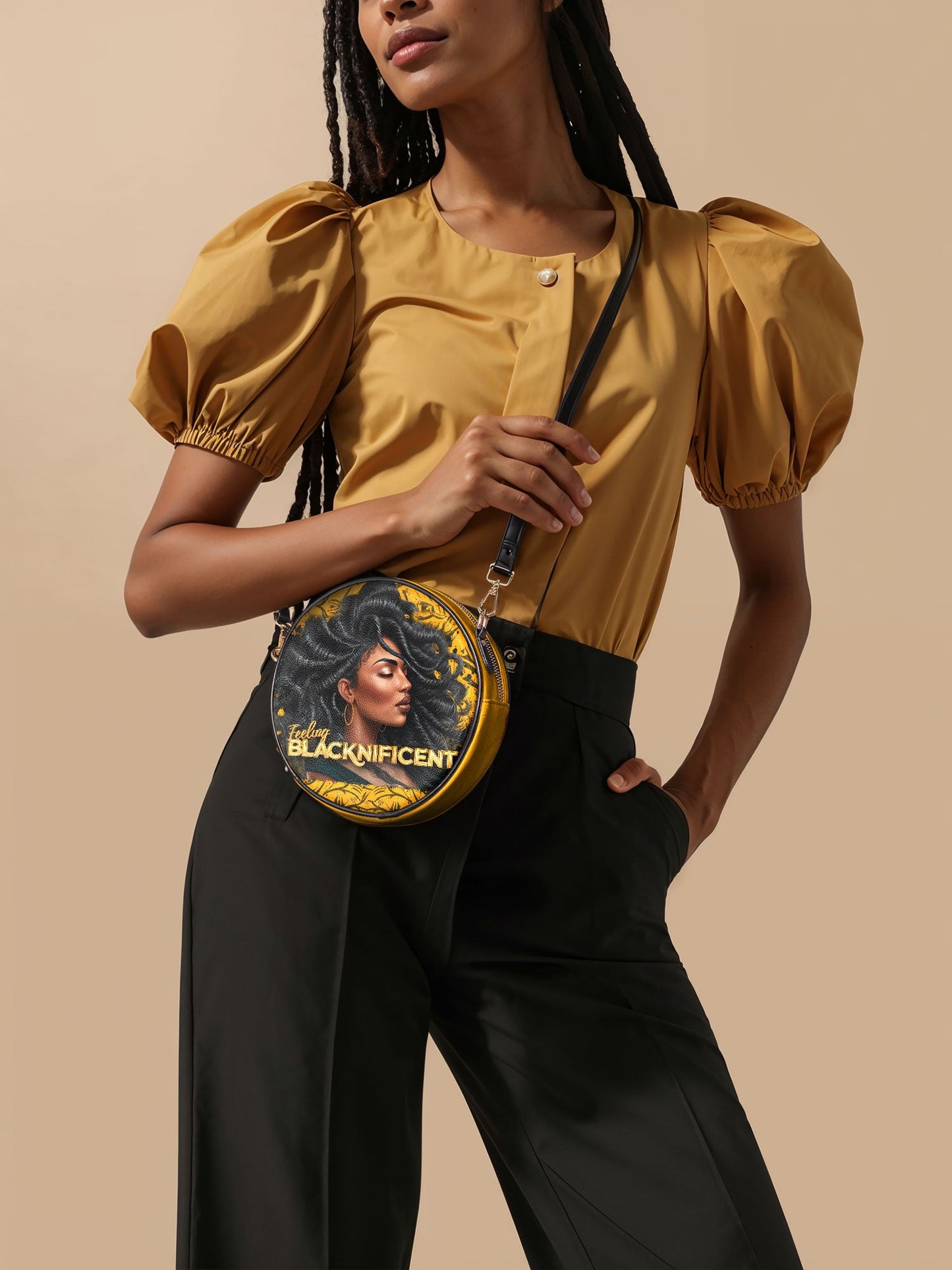 "Blacknificent" Circle Crossbody Bag