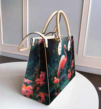 Leather Bag Flamingo with Hibiscus