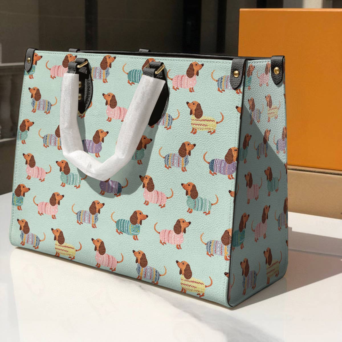  Leather Bag Dog Leather Bag Colorful Dachshunds Ver2