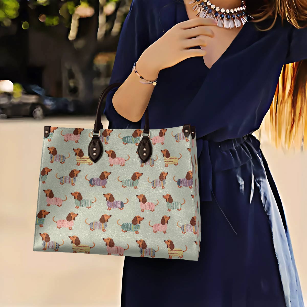 Leather Bag Dog Leather Bag Colorful Dachshunds Ver2