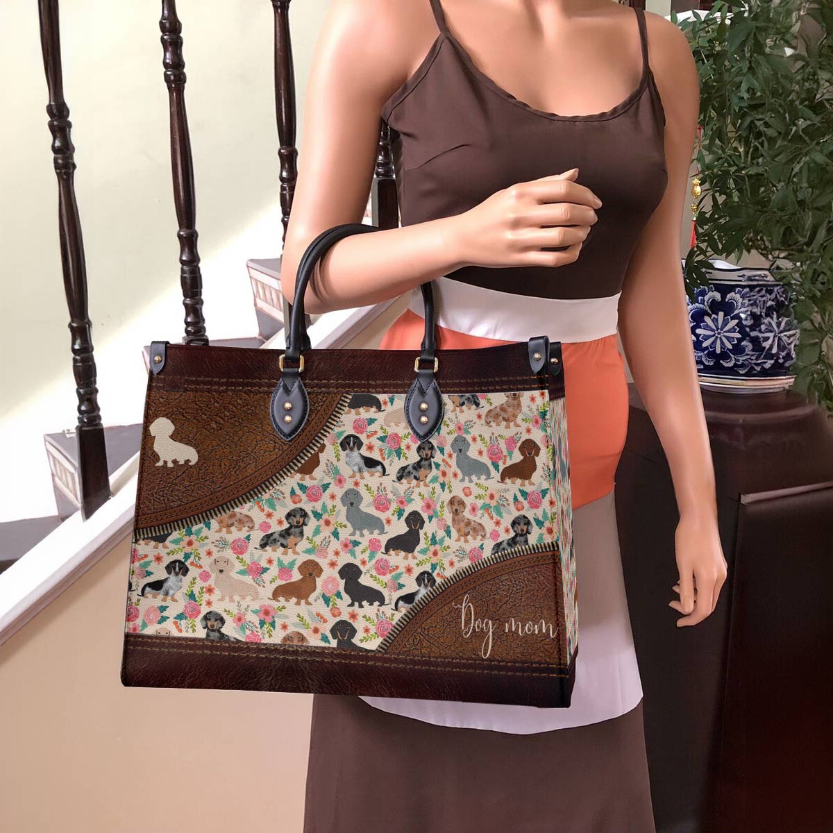  Leather Bag Dog Leather Bag Floral Dachshunds