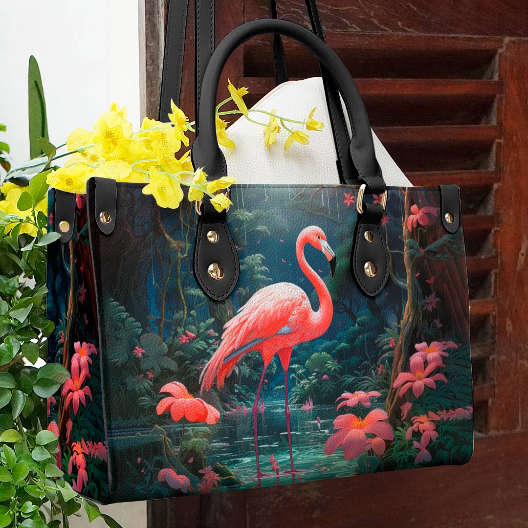  Leather Bag Flamingo with Hibiscus