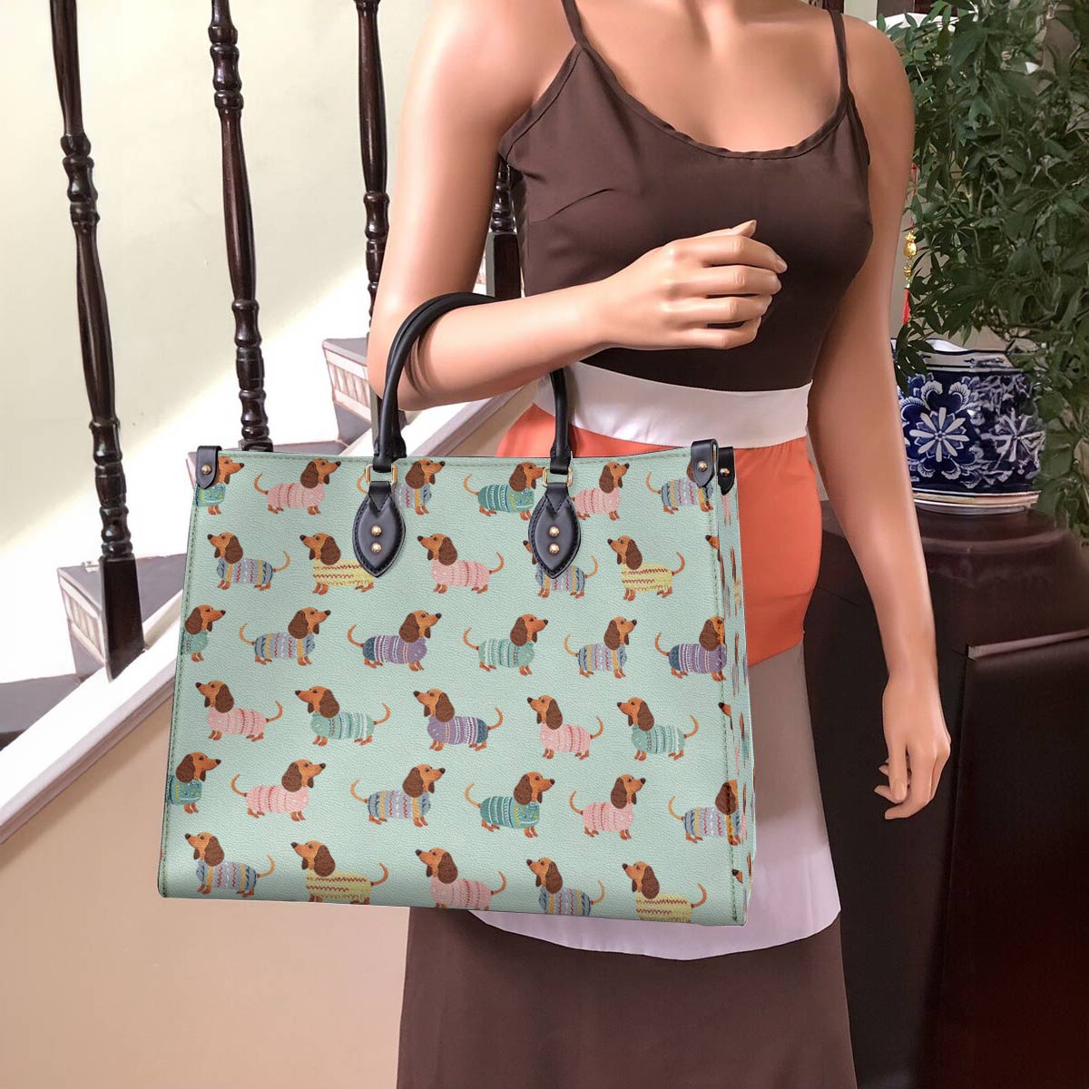  Leather Bag Dog Leather Bag Colorful Dachshunds Ver2