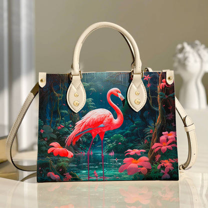  Leather Bag Flamingo with Hibiscus