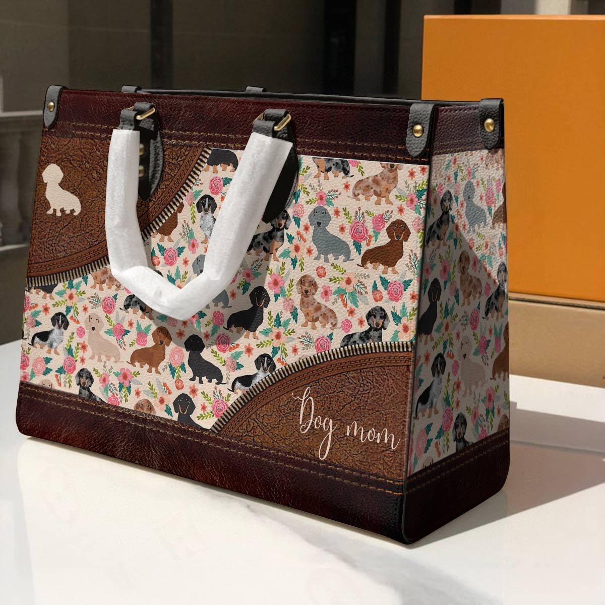  Leather Bag Dog Leather Bag Floral Dachshunds