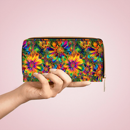  Hippie Gorgeous Flower Power Leather Clutch Purse With Wristlet Strap Handle
