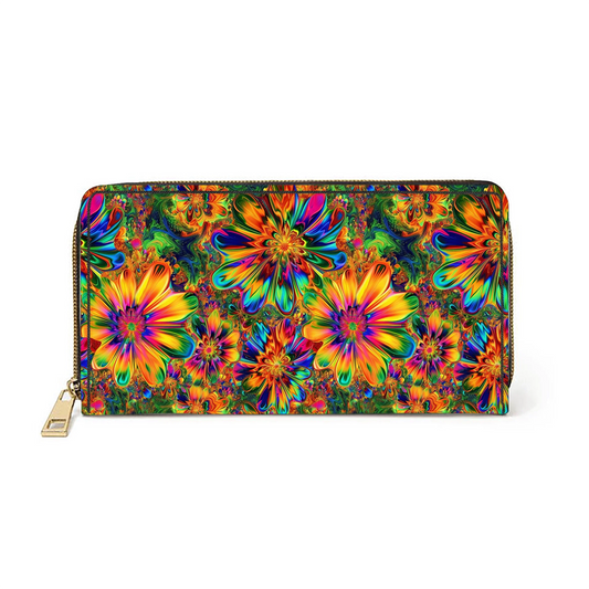  Hippie Gorgeous Flower Power Leather Clutch Purse With Wristlet Strap Handle