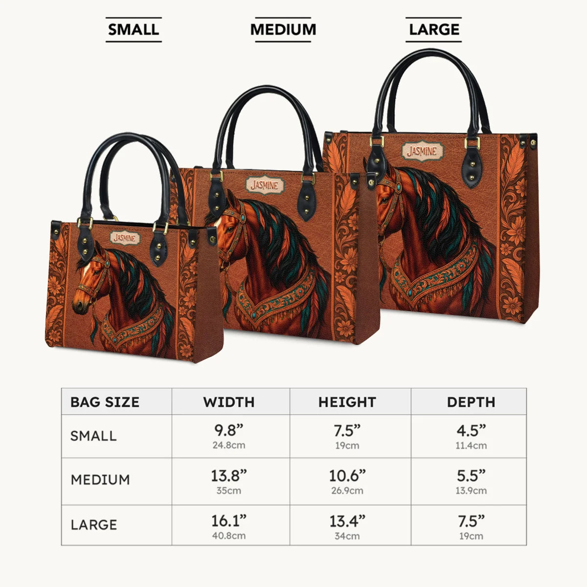  Personalized Regal Horse Bloom Leather Bag