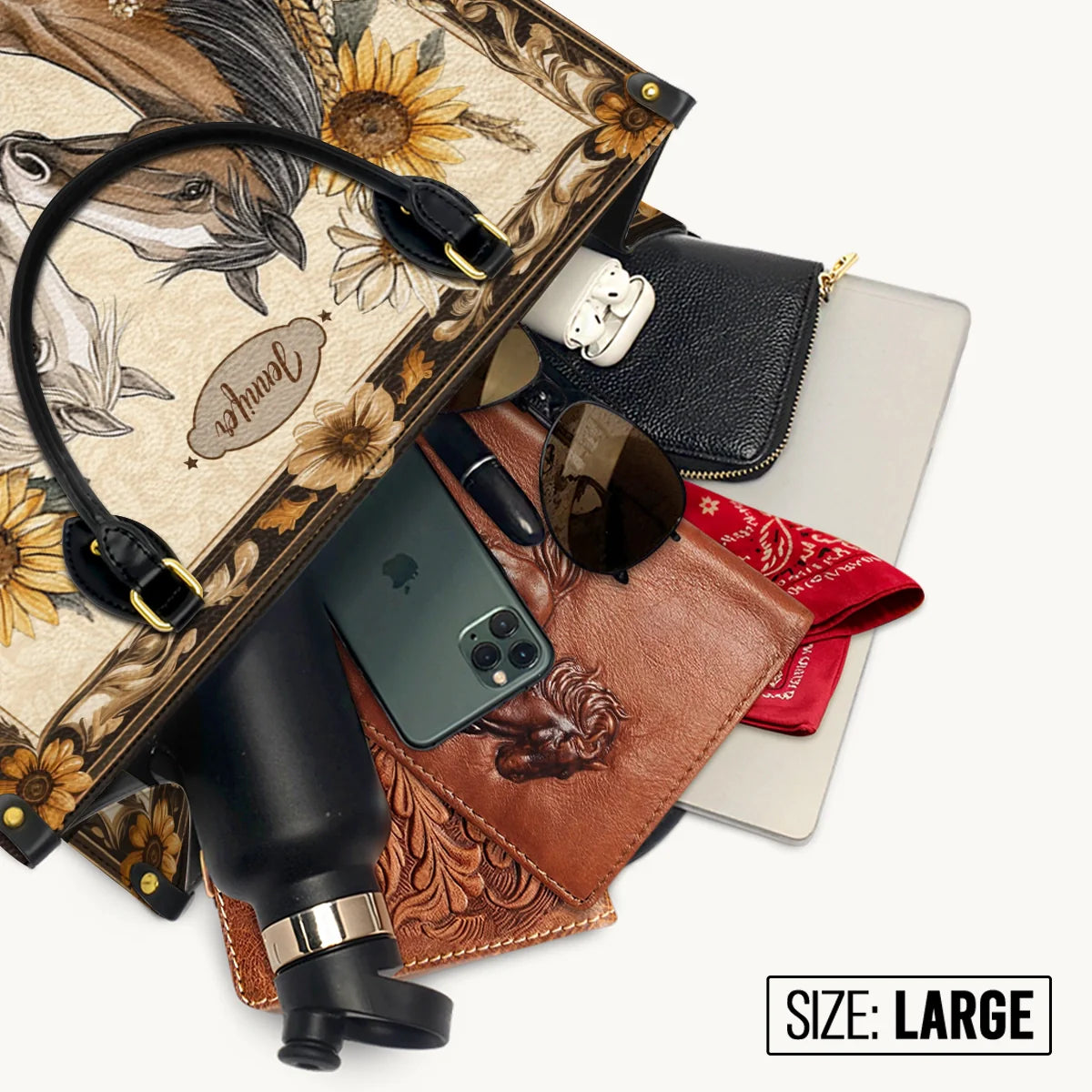  Personalized Golden Horse Harmony Leather Bag
