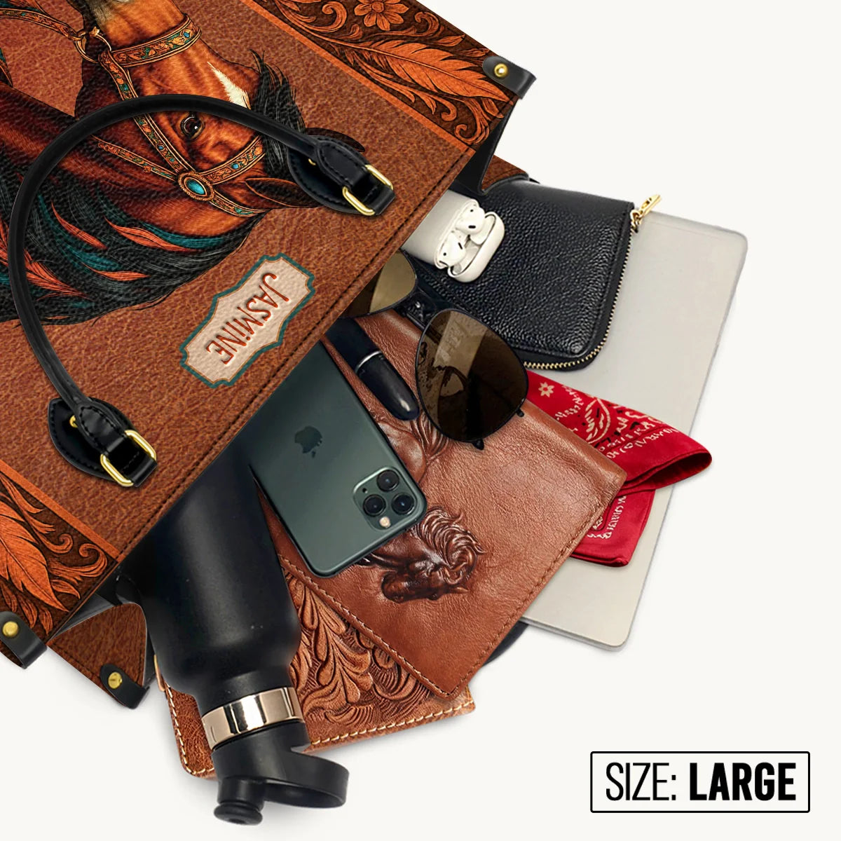 Personalized Regal Horse Bloom Leather Bag