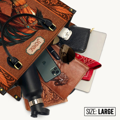 Personalized Regal Horse Bloom Leather Bag