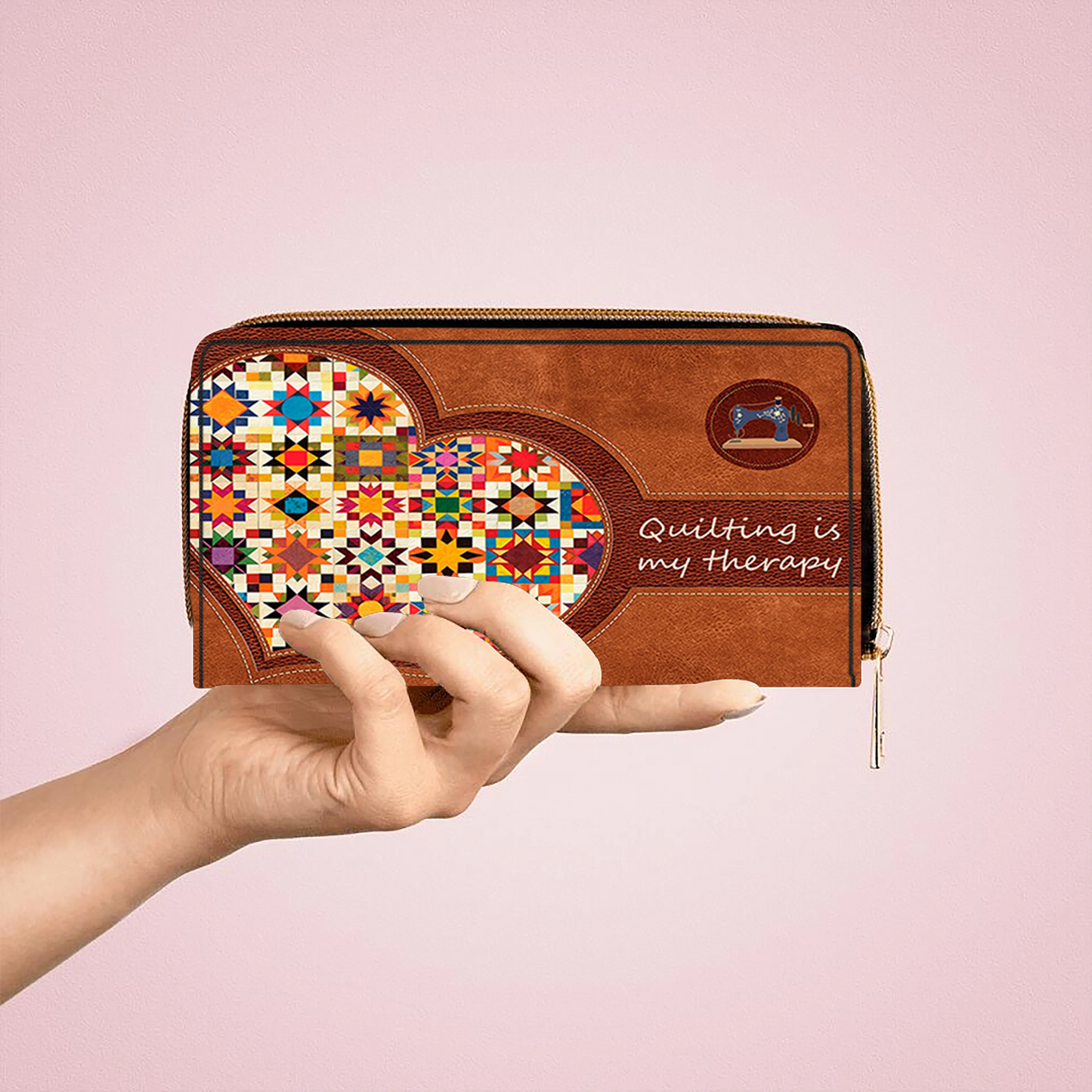  Quilting Is My Therapy Leather Clutch Purse With Wristlet Strap Handle