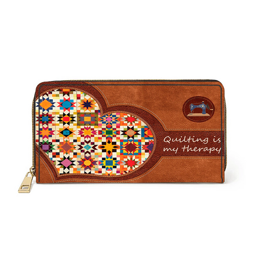  Quilting Is My Therapy Leather Clutch Purse With Wristlet Strap Handle